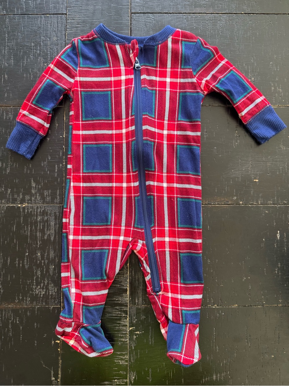 Infant Red & Blue Plaid One-Piece Footed Pajamas